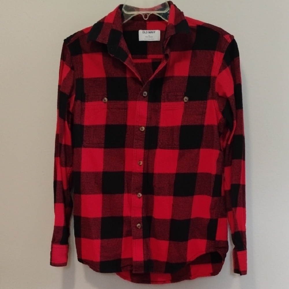 Old Navy Red and Black 100% Cotton Checkered Shirt